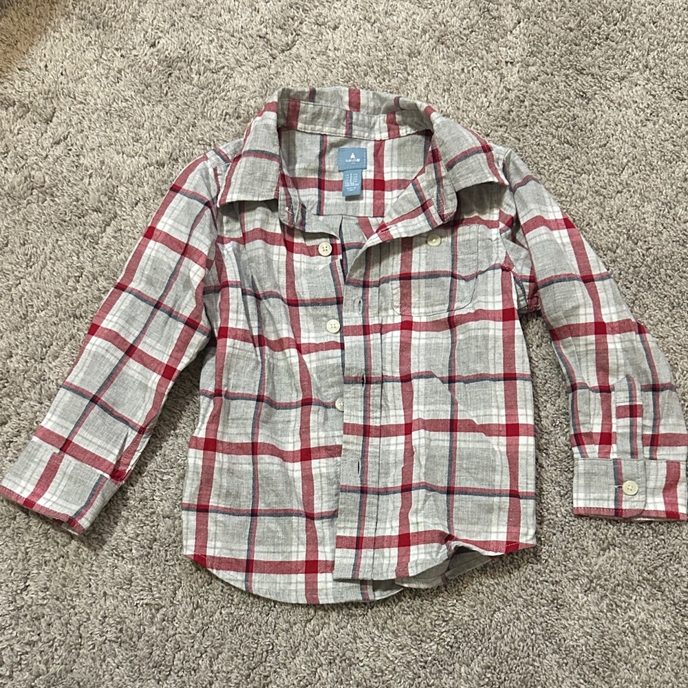 GAP Kids Plaid Button-Down Shirt in Red and Gray